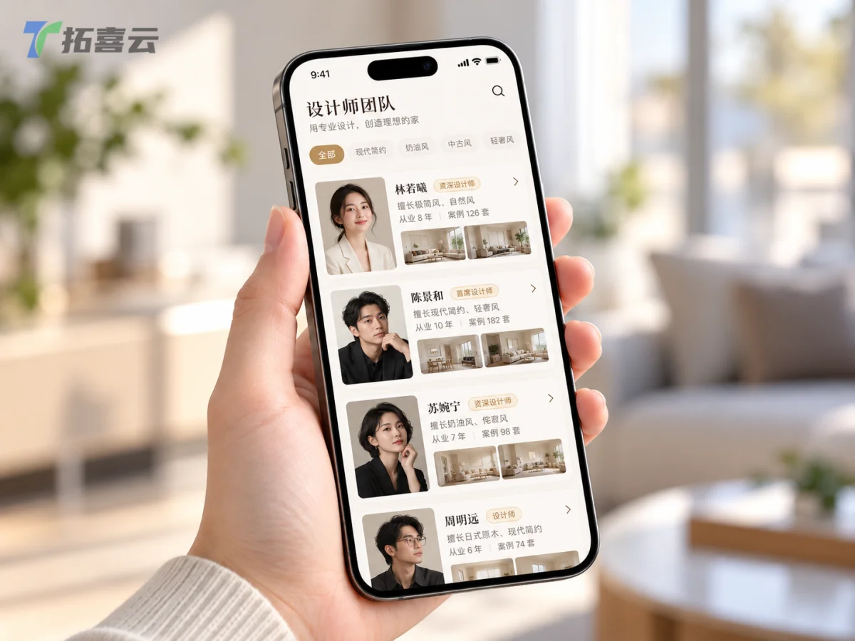 设计师线上展示与即时沟通界面。