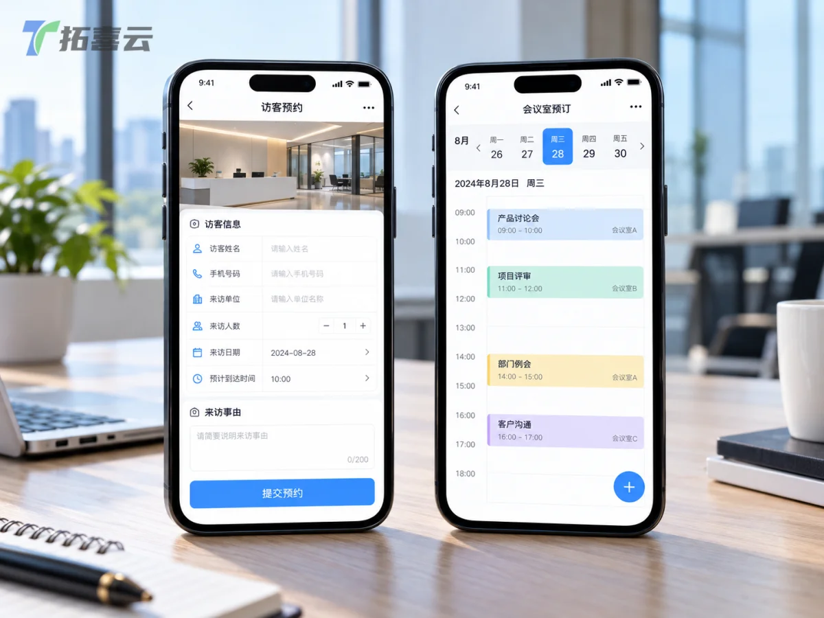 手机端展示企业后勤服务一体化管理平台操作界面