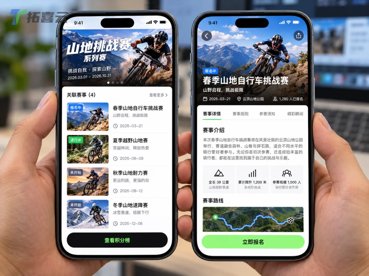 小程序清晰引导选手从了解赛事到完成报名的全过程。