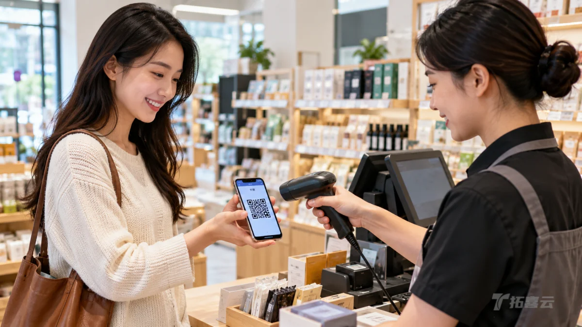 门店店员正在进行扫码核销的日常操作。